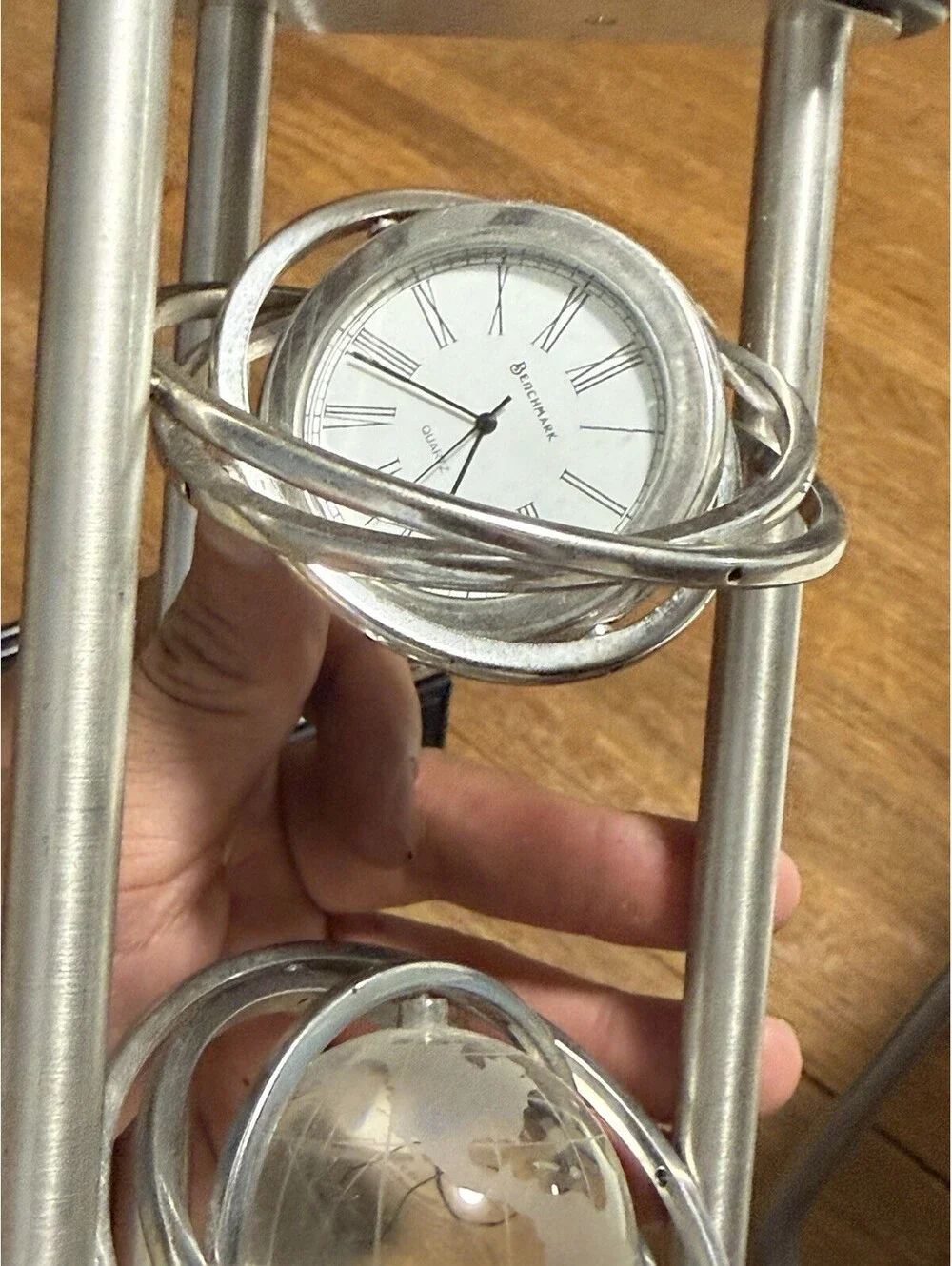 Vintage Bechmark Quartz Spinning Desk Clock Crystal Globe ( Untested )